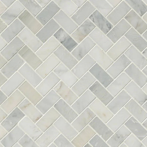 Arabescato Carrara Herringbone Pattern Honed Marble Mosaic Tile