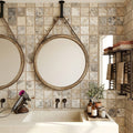 Silver (Pewter Blend) Travertine 1x1 Tumbled Travertine Mosaic — Bathroom shower wall