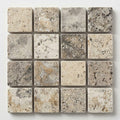 Silver (Pewter Blend) Travertine 1x1 Tumbled Travertine Mosaic close-up