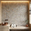 Silver (Pewter Blend) Travertine 1x1 Tumbled Travertine Mosaic — Spa spa interior