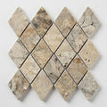 Silver (Pewter Blend) Travertine 1x2 Tumbled Travertine Diamond / Rhomboid Mosaic close-up