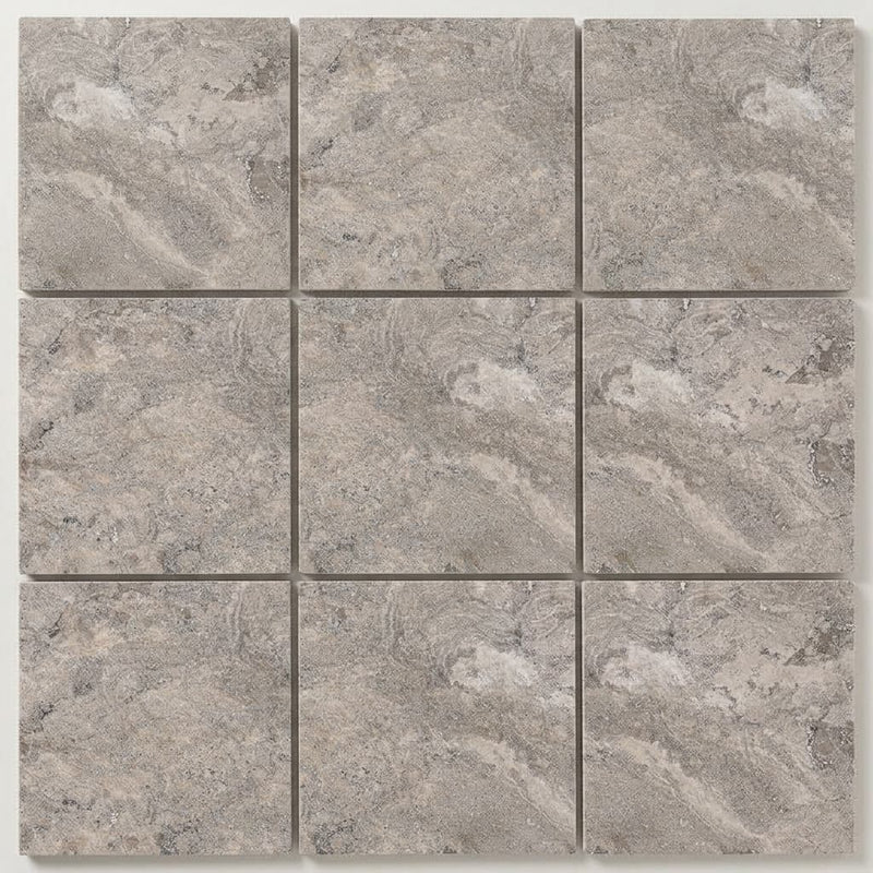 Silver (Pewter Blend) Travertine 12x12 Filled & Honed Travertine Tile close-up