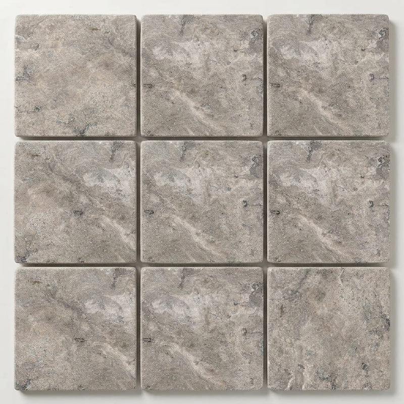 Silver (Pewter Blend) Travertine 12x12 Tumbled Travertine Tile close-up