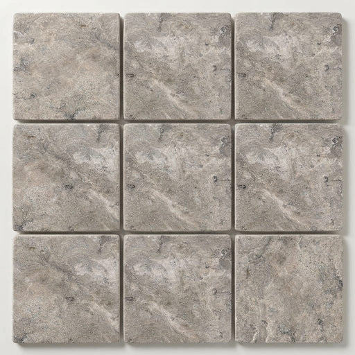 Silver (Pewter Blend) Travertine 12x12 Tumbled Travertine Tile close-up
