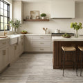 Silver (Pewter Blend) Travertine 12x24 Filled & Honed Travertine Tile — Kitchen floor