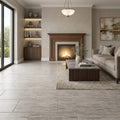 Silver (Pewter Blend) Travertine 12x24 Filled & Honed Travertine Tile — Living Room floor