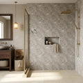 Silver (Pewter Blend) Travertine 12x24 Filled & Honed Travertine Tile — Bathroom shower wall