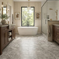 Silver (Pewter Blend) Travertine 12x24 Filled & Honed Travertine Tile — Primary Bath floor