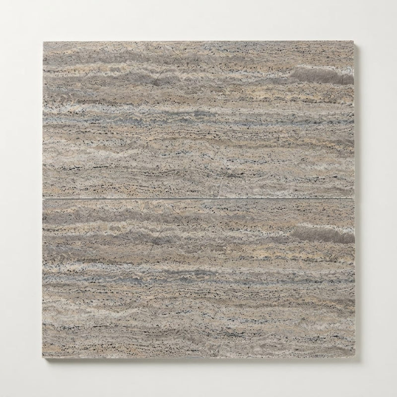 Silver (Pewter Blend) Travertine 12x24 Filled & Polished Travertine Tile close-up