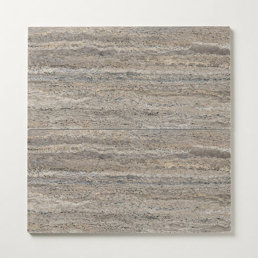 Silver (Pewter Blend) Travertine 12x24 Filled & Polished Travertine Tile close-up
