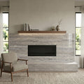 Silver (Pewter Blend) Travertine 12x24 Filled & Polished Travertine Tile — Living Room fireplace surround
