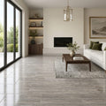 Silver (Pewter Blend) Travertine 12x24 Filled & Polished Travertine Tile — Living Room floor
