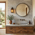 Silver (Pewter Blend) Travertine 12x24 Tumbled Travertine tile — Bathroom vanity wall