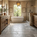Silver (Pewter Blend) Travertine 12x24 Tumbled Travertine tile — Primary Bath floor
