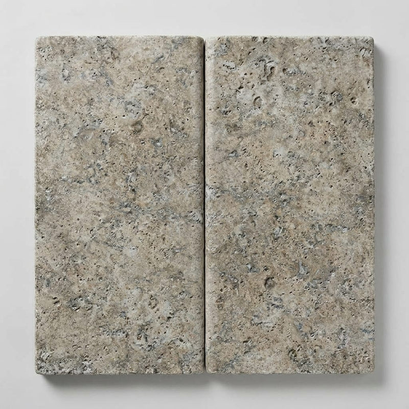 Silver (Pewter Blend) Travertine 12x24 Tumbled Travertine close-up