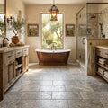 Silver (Pewter Blend) Travertine 12x24 Tumbled Travertine tile — Primary Bath floor