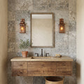 Silver (Pewter Blend) Travertine 16x24 Tumbled Travertine tile — Bathroom vanity wall