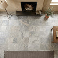 Silver (Pewter Blend) Travertine 16x24 Tumbled Travertine tile — Living Room floor