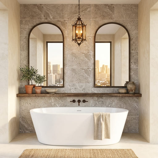 Silver (Pewter Blend) Travertine 16x24 Tumbled Travertine Tile — Bathroom shower wall