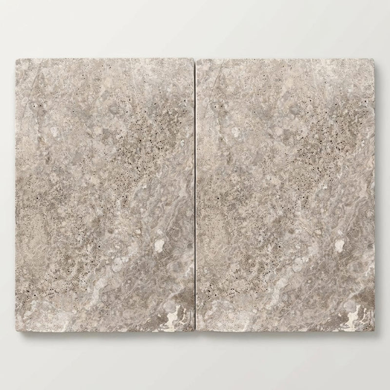 Silver (Pewter Blend) Travertine 16x24 Tumbled Travertine Tile close-up