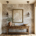 Silver (Pewter Blend) Travertine 16x24 Tumbled Travertine Tile — Living Room feature wall
