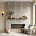 Silver (Pewter Blend) Travertine 16x24 Tumbled Travertine Tile — Living Room fireplace surround