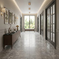 Silver (Pewter Blend) Travertine 18x18 Filled & Honed Travertine Tile — Hallway floor