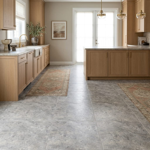 Silver (Pewter Blend) Travertine 18x18 Filled & Honed Travertine Tile — Kitchen floor