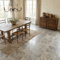 Silver (Pewter Blend) Travertine 18x18 Unfilled, Brushed & Chiseled Travertine Tile — Dining Room floor