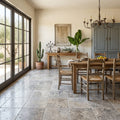 Silver (Pewter Blend) Travertine 18x18 Unfilled, Brushed & Chiseled Travertine Tile — Living Room floor