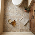 Silver (Pewter Blend) Travertine 2x2 Tumbled Travertine Mosaic — Bathroom floor