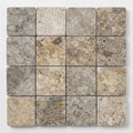 Silver (Pewter Blend) Travertine 2x2 Tumbled Travertine Mosaic close-up