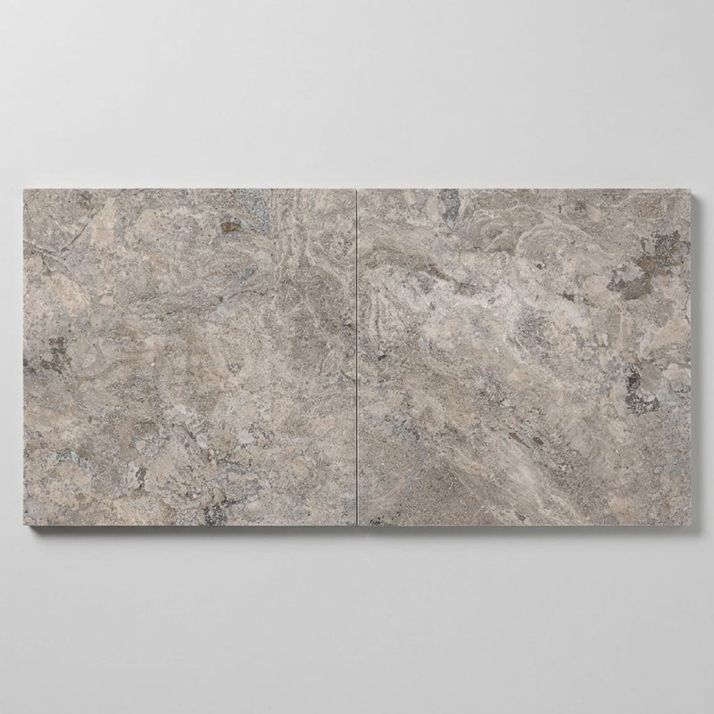 Silver (Pewter Blend) Travertine 24x24 Filled & Honed Travertine Tile close-up