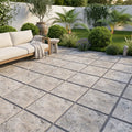 Silver (Pewter Blend) Travertine 24x24 Tumbled Travertine Paver — Backyard patio