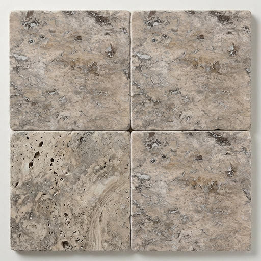 Silver (Pewter Blend) Travertine 24x24 Tumbled Travertine Paver close-up