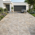 Silver (Pewter Blend) Travertine 24x24 Tumbled Travertine Paver — Front Yard driveway