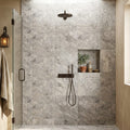 Silver (Pewter Blend) Travertine 24x24 Tumbled Travertine Tile — Bathroom shower wall