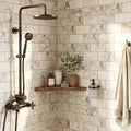 Silver (Pewter Blend) Travertine 3x6 Tumbled Travertine Tile — Bathroom shower wall