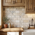 Silver (Pewter Blend) Travertine 3x6 Tumbled Travertine Tile — Laundry Room backsplash