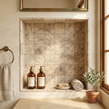 Silver (Pewter Blend) Travertine 4x4 Tumbled Travertine Tile — Bathroom niche