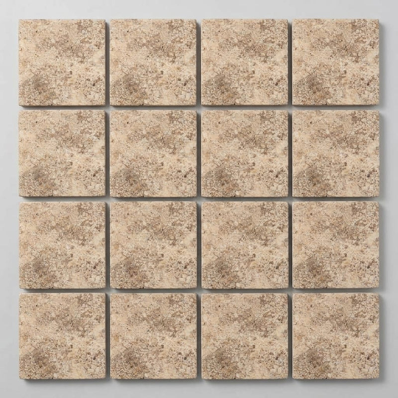 Silver (Pewter Blend) Travertine 4x4 Tumbled Travertine Tile close-up