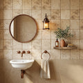 Silver (Pewter Blend) Travertine 4x4 Tumbled Travertine Tile — Powder Room wall