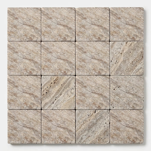 Silver (Pewter Blend) Travertine 6x6 Tumbled Travertine Tile close-up