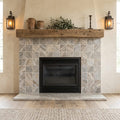 Silver (Pewter Blend) Travertine 6x6 Tumbled Travertine Tile — Living Room fireplace surround