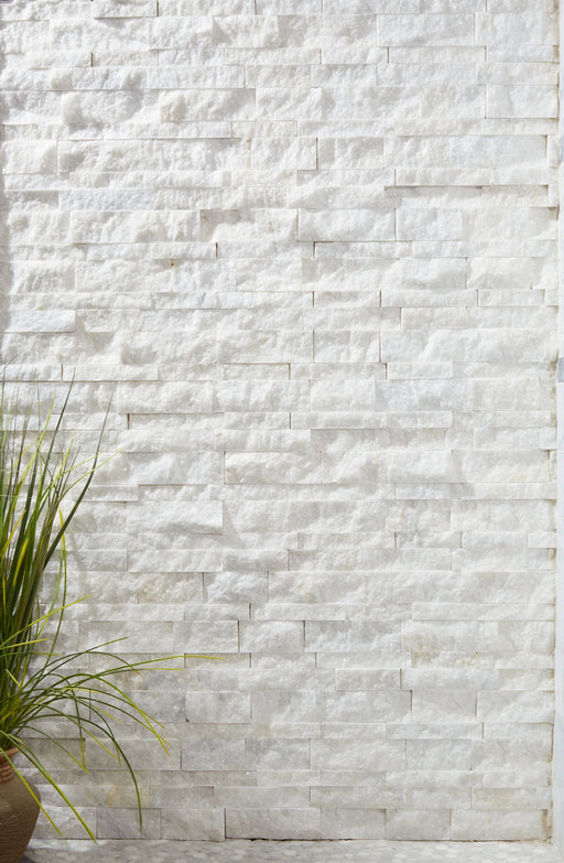 Secil White 5-7/8x24 Mesh Split 3D Stack Quartzite Ledger Stone