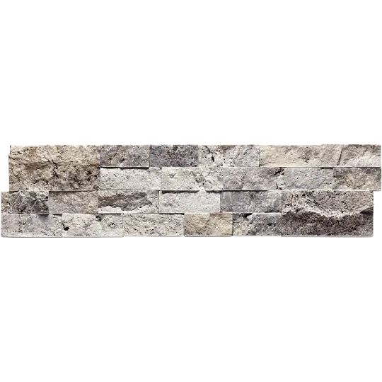 Silver/Secil 5-7/8x24 Mesh Split 3D Stack Quartzite Ledger Stone