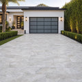 Silver Travertine 12x24 Tumbled 3CM Paver — Front Yard driveway