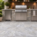 Silver Travertine 24x24 Tumbled 3CM Paver — Outdoor Kitchen floor