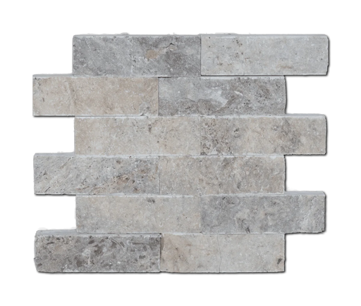 12x12 Mesh Splitface Silver 2x6 Brick Textured Travertine Mosaic