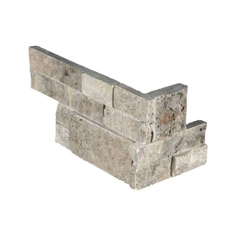Silver Travertine 6x18 Splitface Corner Ledger Stone